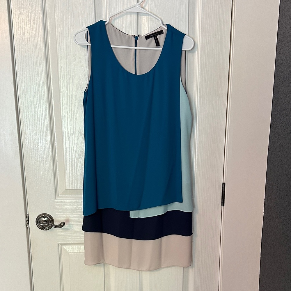 BCBGMaxAzria Teal and Navy Layered Mini Dress